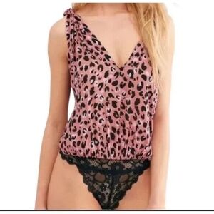 Free People Pink Leopard Bodysuit